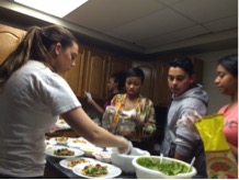 Medical students preparing food